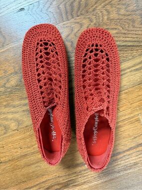 Never worn! Jeffrey Campbell Red Crochet Slip-On Flats